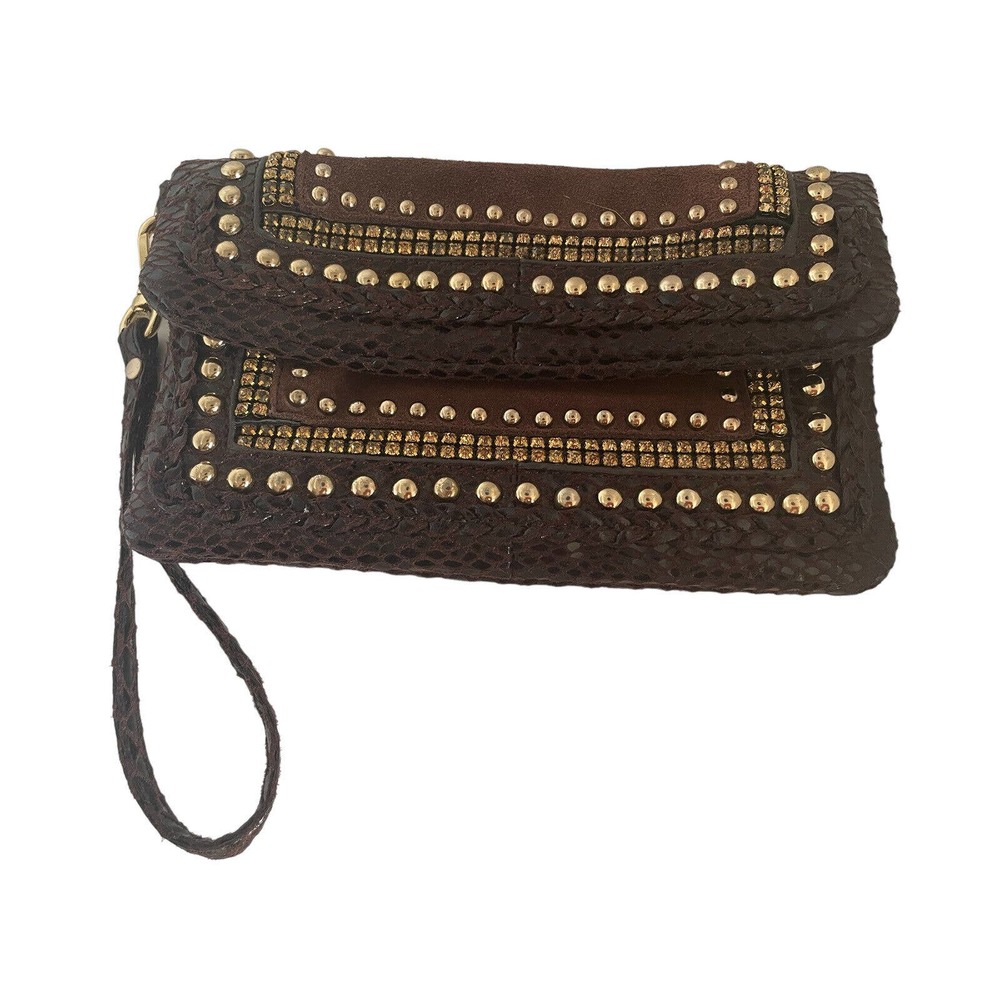Cache wristlet purse brown studded 9”x 5.5” suede leather NWOT